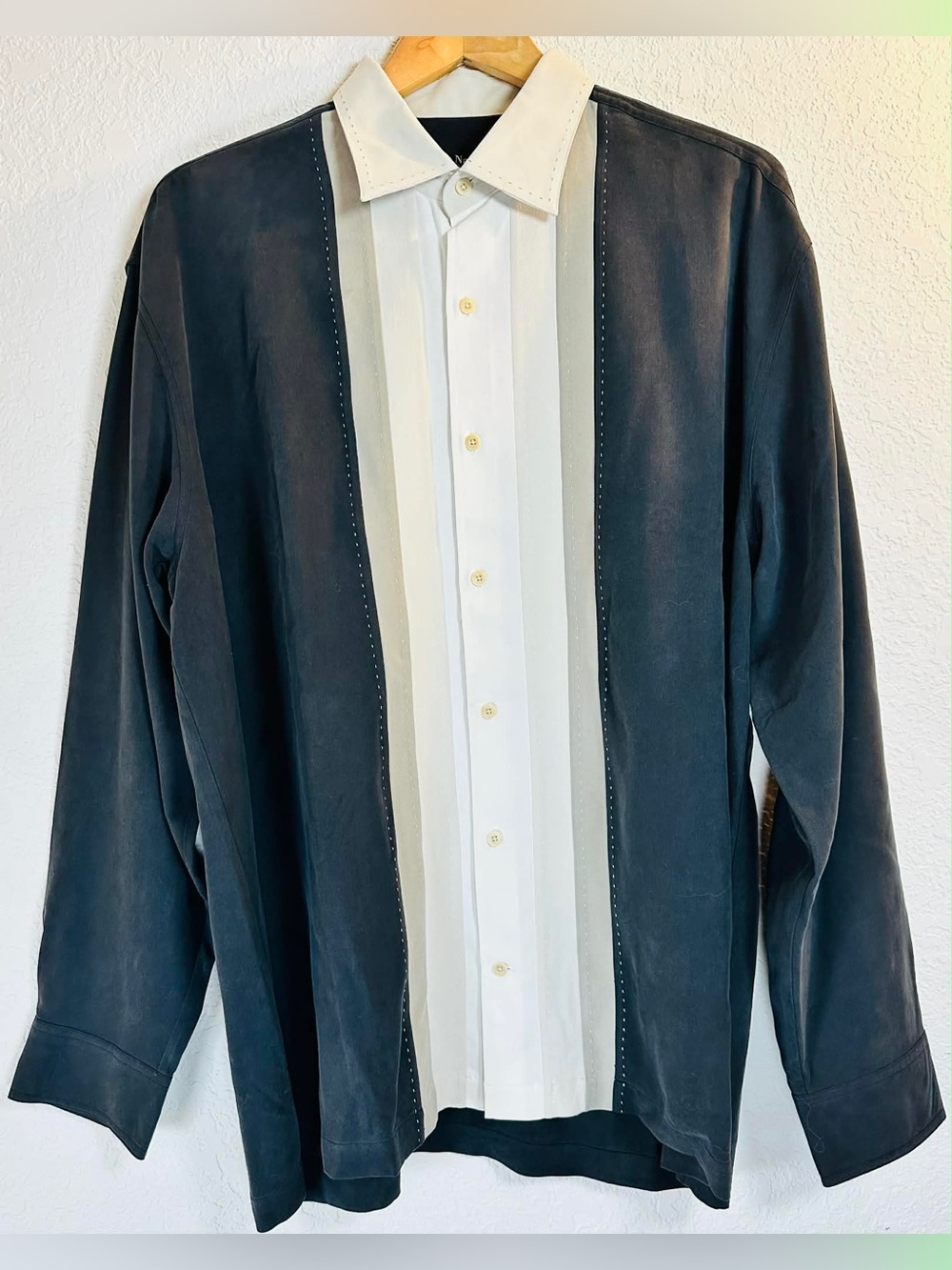 Nat Nast Two-Tone Black and White Silk Button-Up Shirt